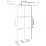 Drsna vrata z opremo 102,5x205 cm kaljeno steklo in aluminij