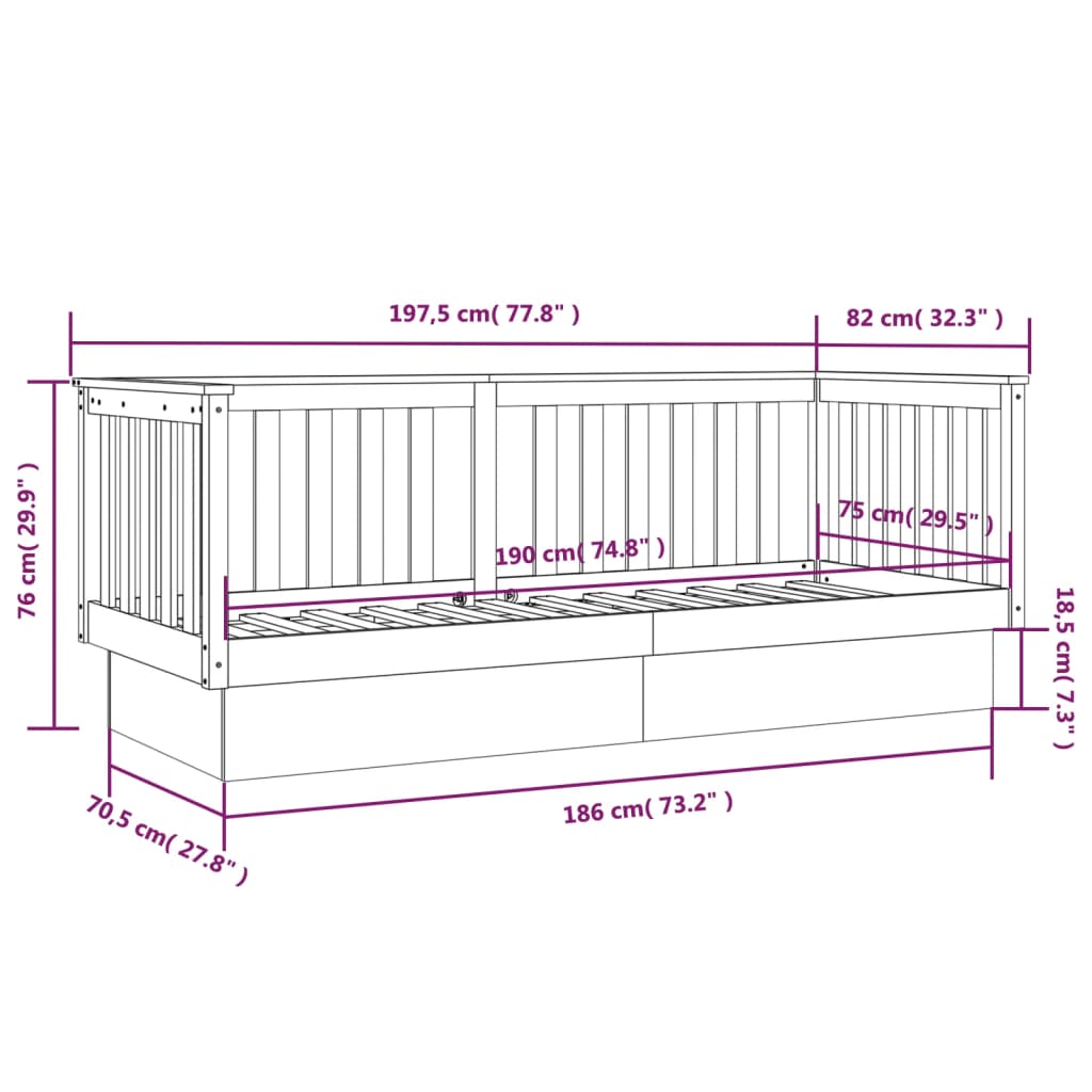 Dnevna postelja 75x190 cm trdna borovina