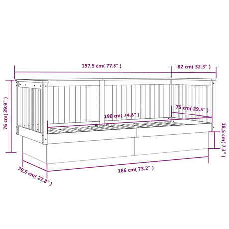 Dnevna postelja 75x190 cm trdna borovina