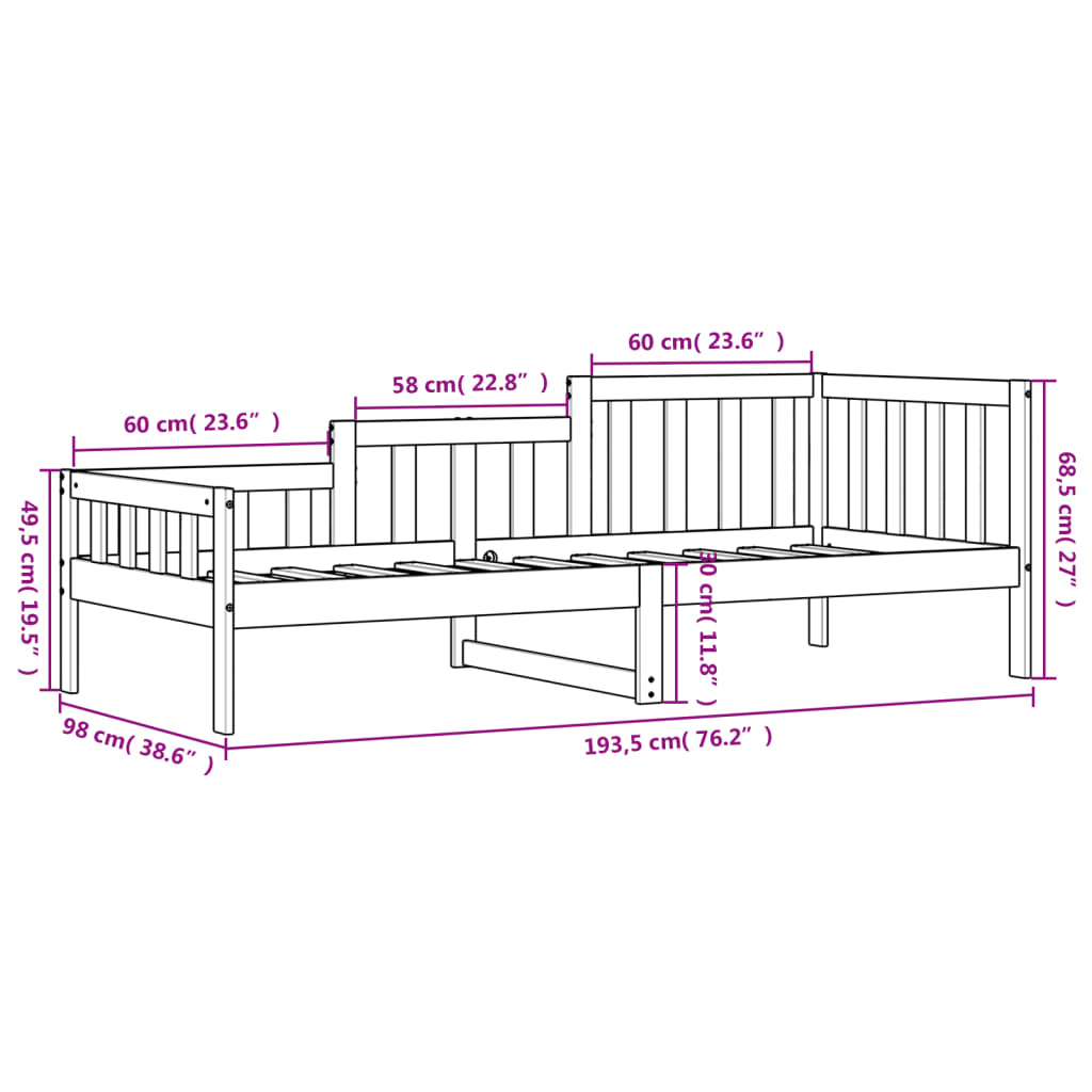 Dnevna postelja brez vzmetnice 90x190 cm trdna borovina