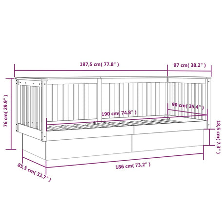 Dnevna postelja brez vzmetnice 90x190 cm trdna borovina