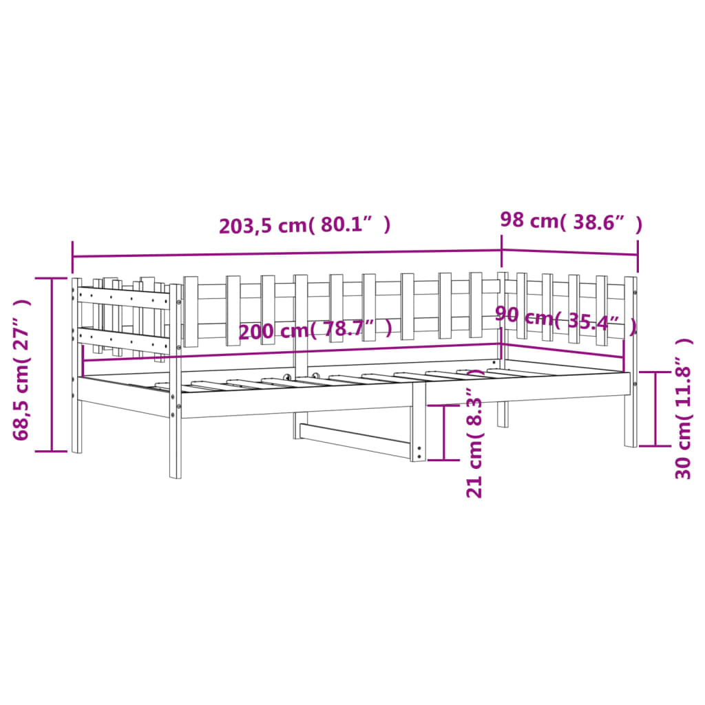 Izvlečna postelja brez vzmetnice 90x200 cm trdna borovina