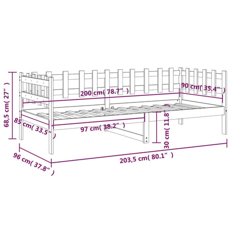 Izvlečna postelja brez vzmetnice 90x200 cm trdna borovina