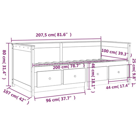 Dnevna postelja bela 100x200 cm trdna borovina