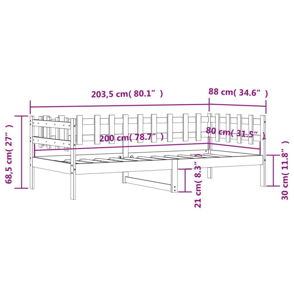 Izvlečna postelja brez vzmetnice bela 80x200 cm trdna borovina