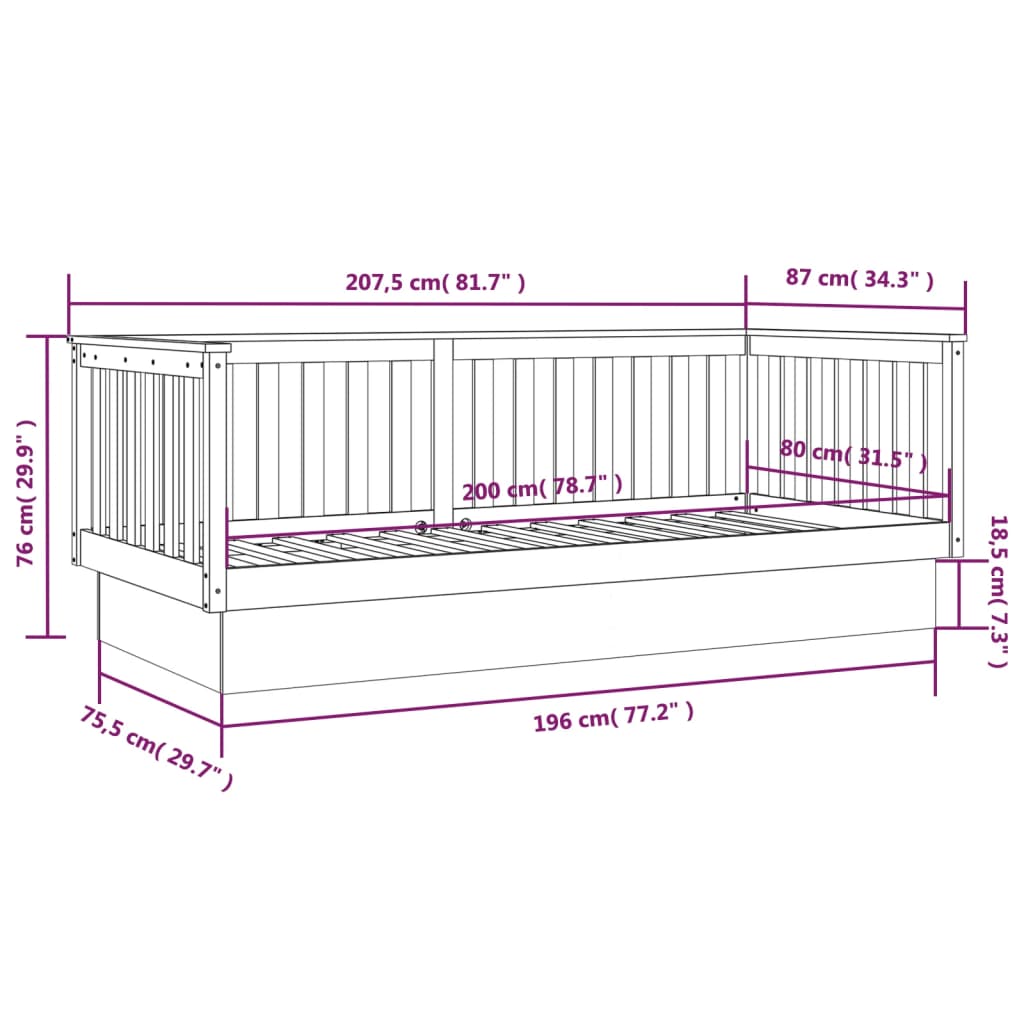 Izvlečna postelja brez vzmetnice bela 80x200 cm trdna borovina