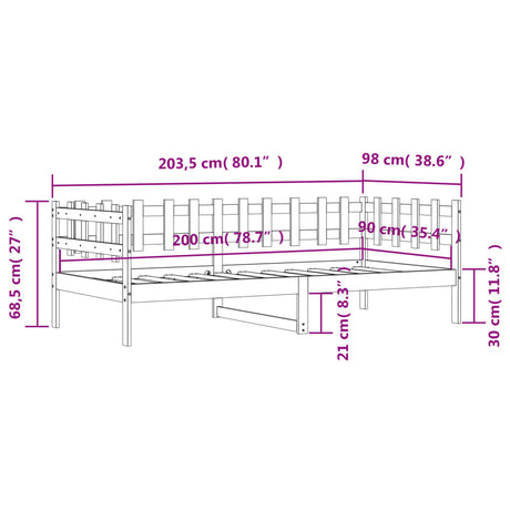 Izvlečna postelja brez vzmetnice bela 90x200 cm trdna borovina