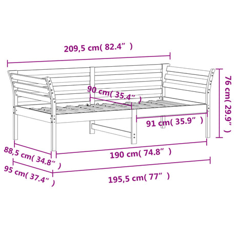 Dnevna postelja brez vzmetnice 90x190 cm trdna borovina