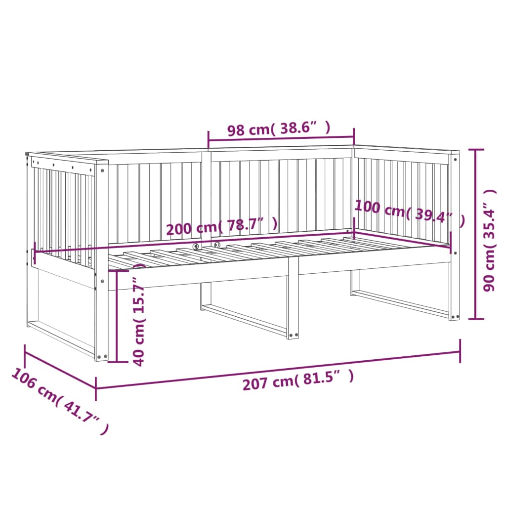 Dnevna postelja črna 100x200 cm trdna borovina