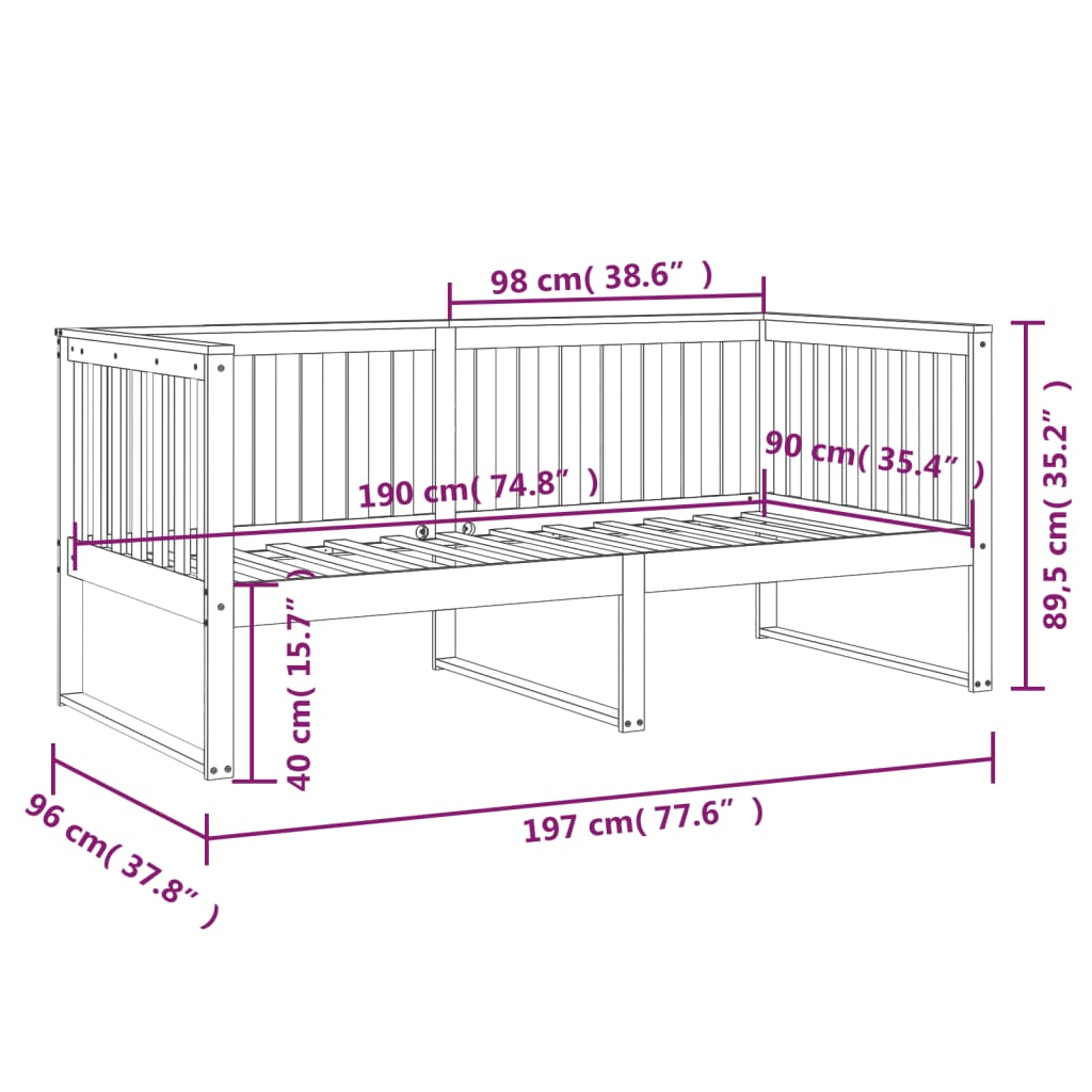 Dnevna postelja črna 90x190 cm trdna borovina