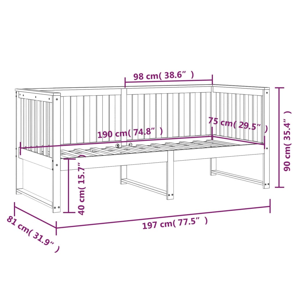 Dnevna postelja medeno rjava 75x190 cm trdna borovina