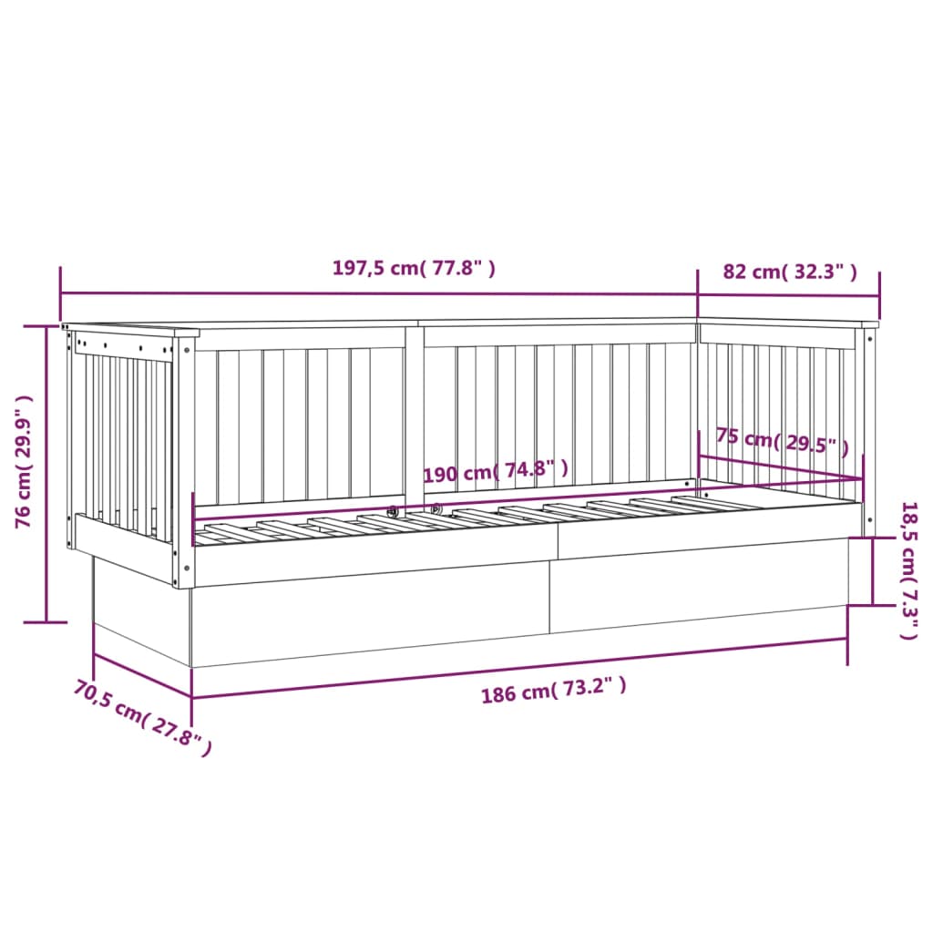 Dnevna postelja medeno rjava 75x190 cm trdna borovina