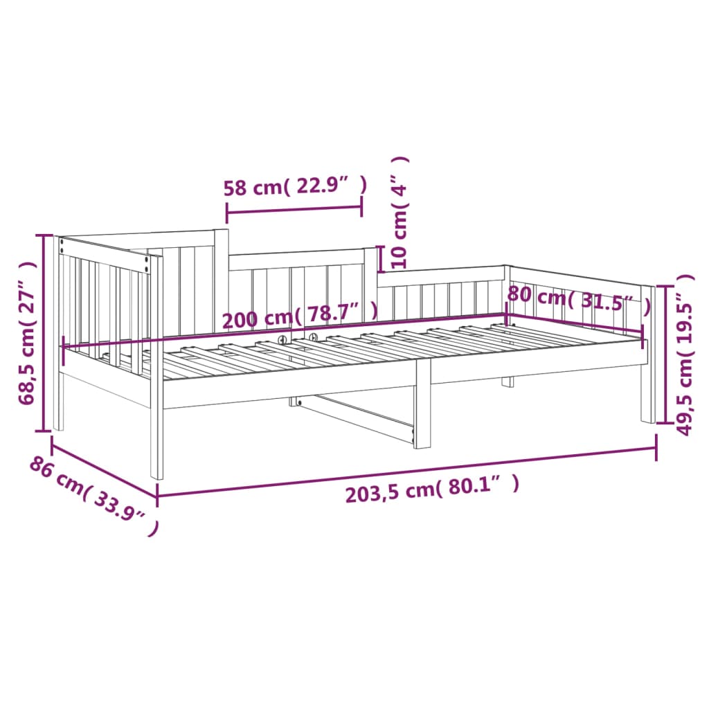 Dnevna postelja medeno rjava 80x200 cm trdna borovina