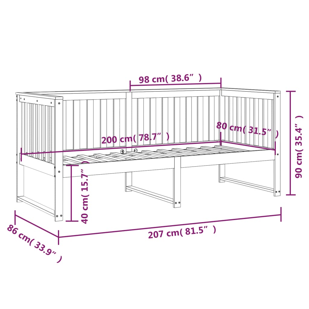 Dnevna postelja medeno rjava 80x200 cm trdna borovina