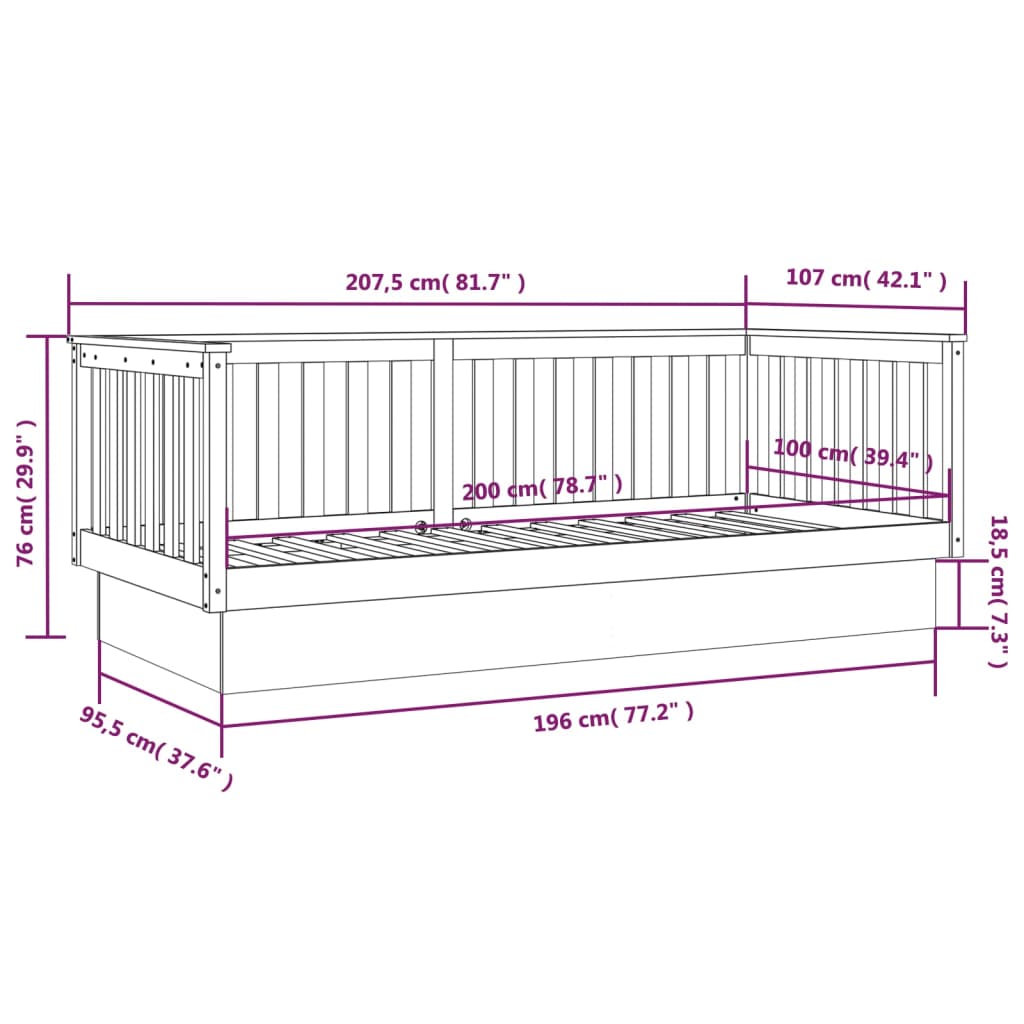 Dnevna postelja siva 100x200 cm trdna borovina