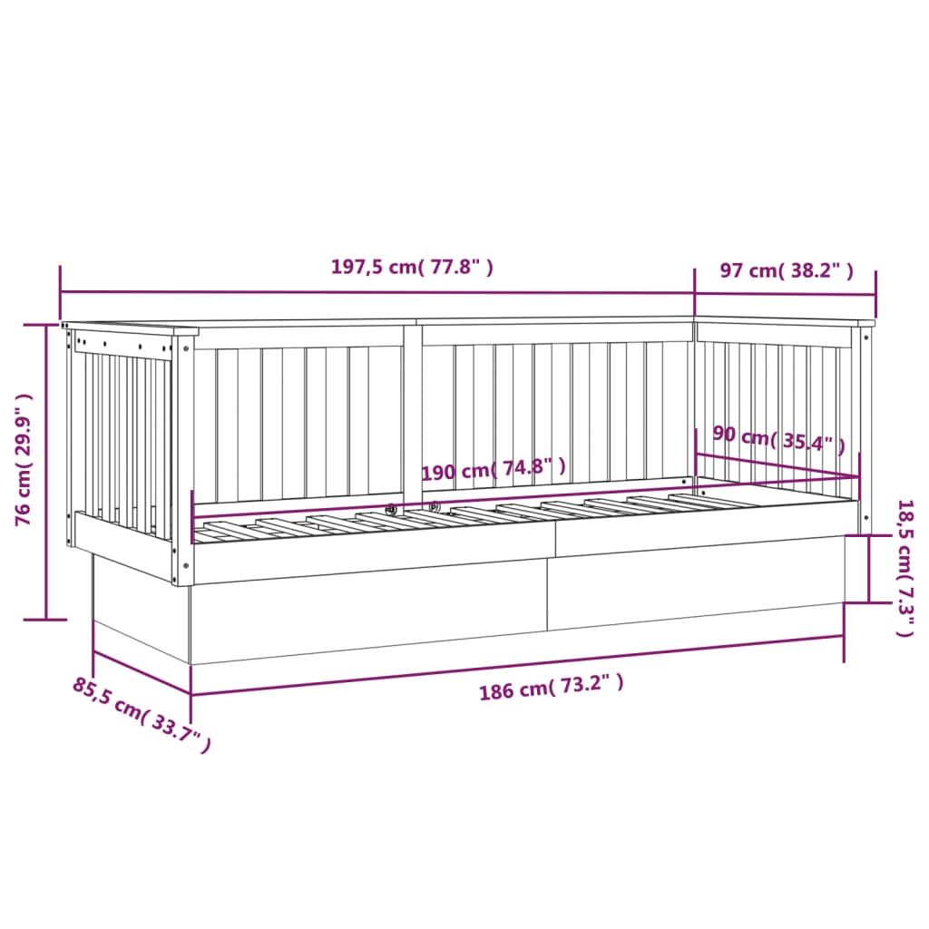 Dnevna postelja siva 90x190 cm trdna borovina