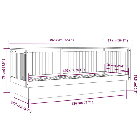 Dnevna postelja siva 90x190 cm trdna borovina