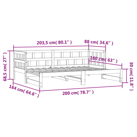 Izvlečna dnevna postelja 80x200 cm trdna borovina