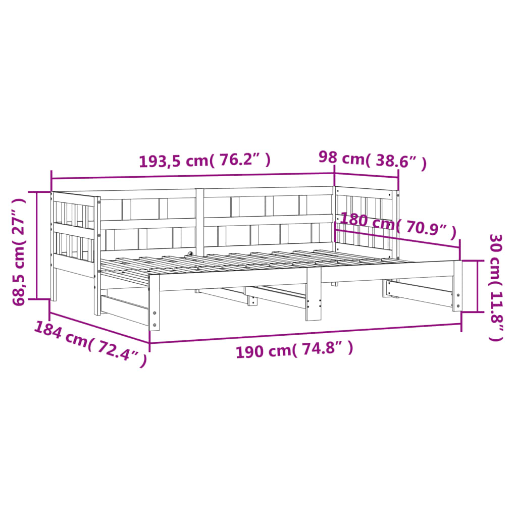 Izvlečna dnevna postelja 90x190 cm trdna borovina