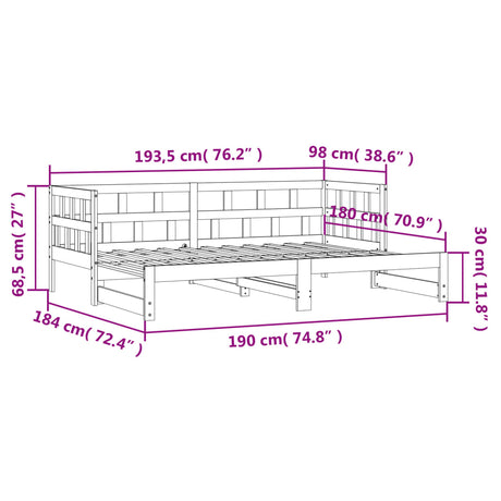 Izvlečna dnevna postelja 90x190 cm trdna borovina