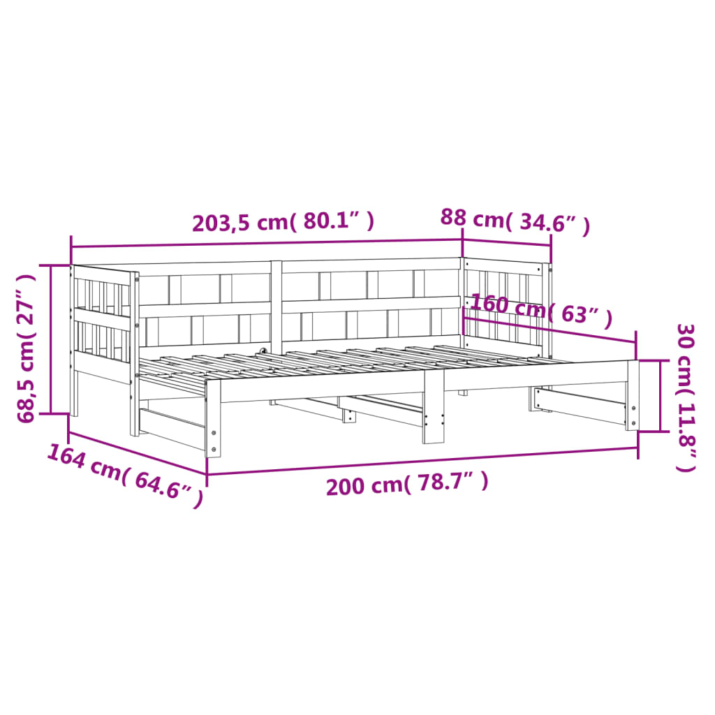 Izvlečna dnevna postelja bela 80x200 cm trdna borovina