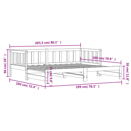 Izvlečna dnevna postelja črna 90x200 cm trdna borovina