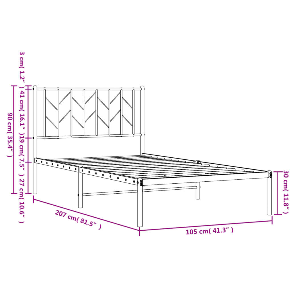 Kovinska postelja - Kovinski posteljni okvir z vzglavjem bel 100x200 cm