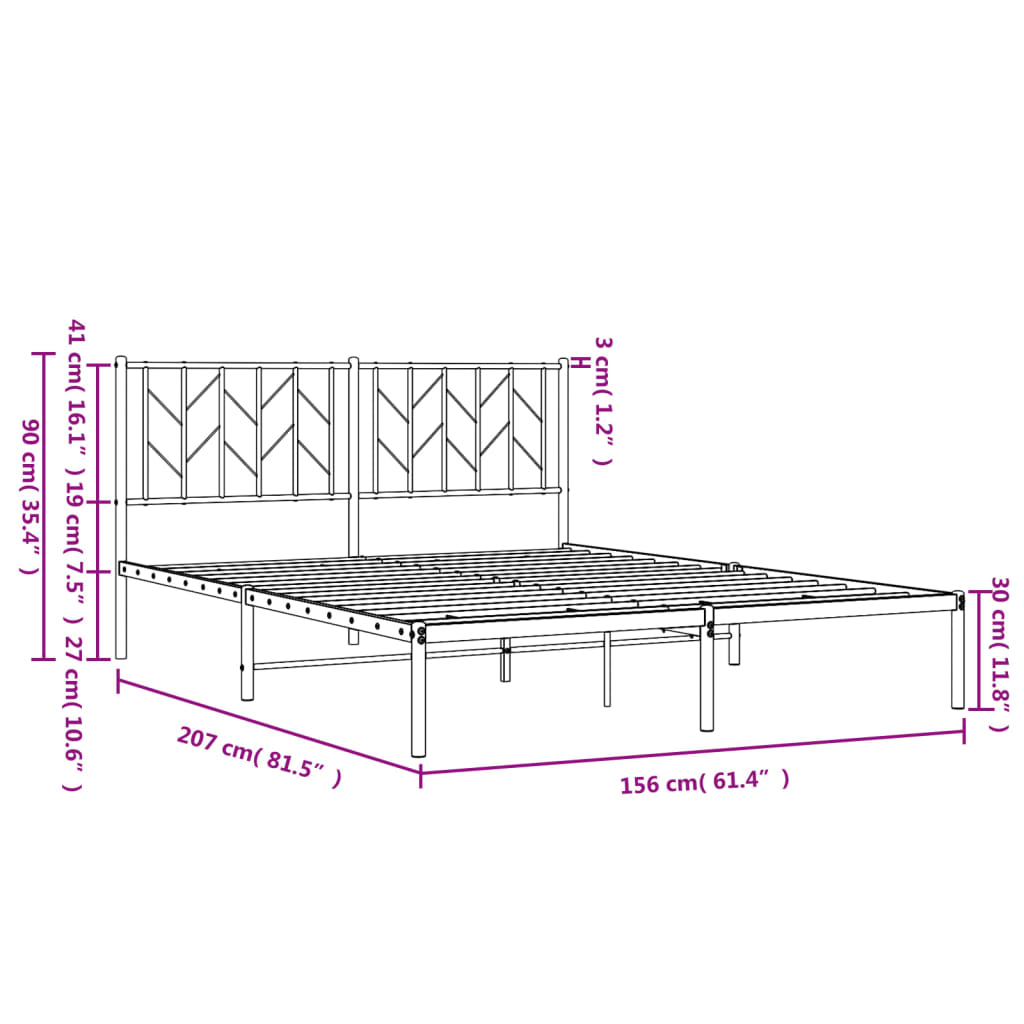 Kovinska postelja - Kovinski posteljni okvir z vzglavjem bel 150x200 cm