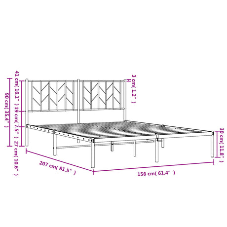 Kovinska postelja - Kovinski posteljni okvir z vzglavjem bel 150x200 cm