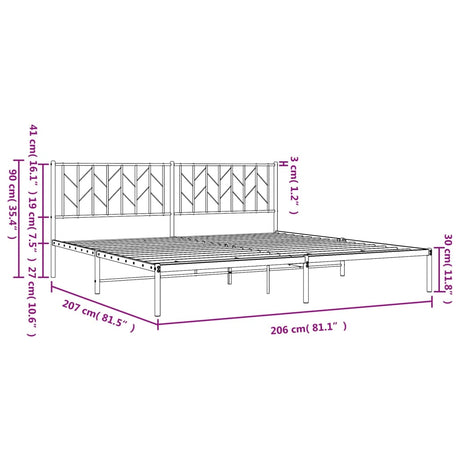 Kovinska postelja - Kovinski posteljni okvir z vzglavjem bel 200x200 cm