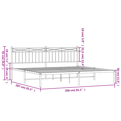 Kovinska postelja - Kovinski posteljni okvir z vzglavjem bel 200x200 cm