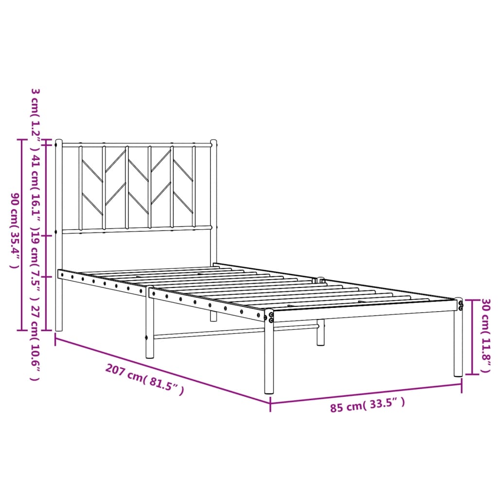 Kovinska postelja - Kovinski posteljni okvir z vzglavjem bel 80x200 cm