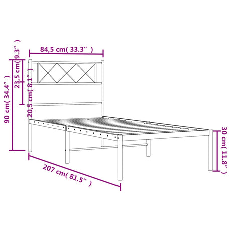 Kovinska postelja - Kovinski posteljni okvir z vzglavjem bel 80x200 cm