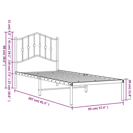 Kovinska postelja - Kovinski posteljni okvir z vzglavjem bel 90x200 cm