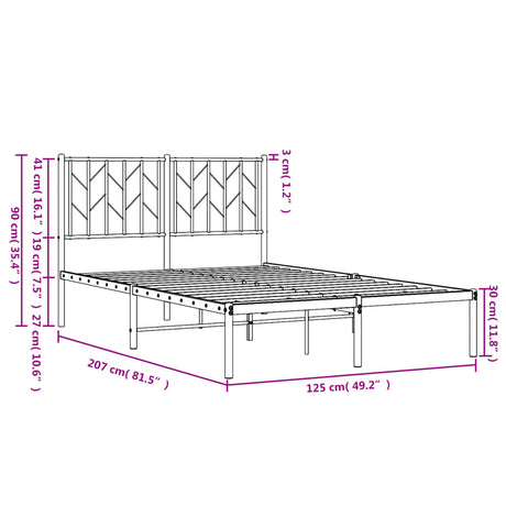 Kovinska postelja - Kovinski posteljni okvir z vzglavjem črn 120x200 cm