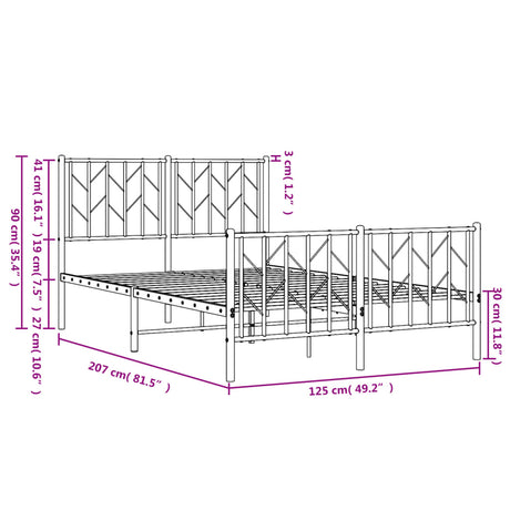 Kovinska postelja - Kovinski posteljni okvir z vzglavjem in vznožjem bel 120x200 cm