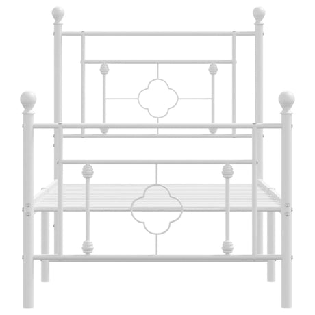 Kovinska postelja - Kovinski posteljni okvir z vzglavjem in vznožjem bel 80x200 cm