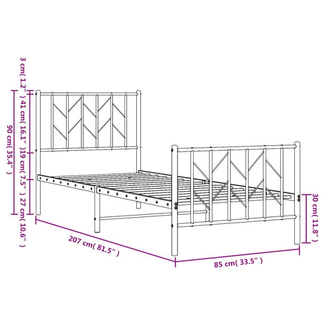 Kovinska postelja - Kovinski posteljni okvir z vzglavjem in vznožjem bel 80x200 cm