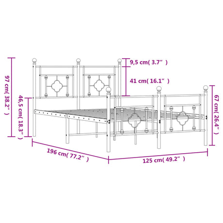 Kovinska postelja - Kovinski posteljni okvir z vzglavjem in vznožjem črn 120x190 cm