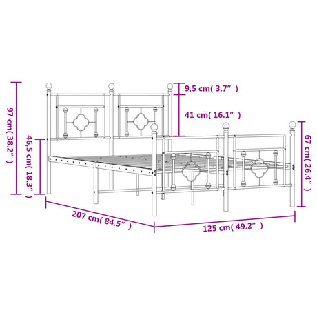 Kovinska postelja - Kovinski posteljni okvir z vzglavjem in vznožjem črn 120x200 cm