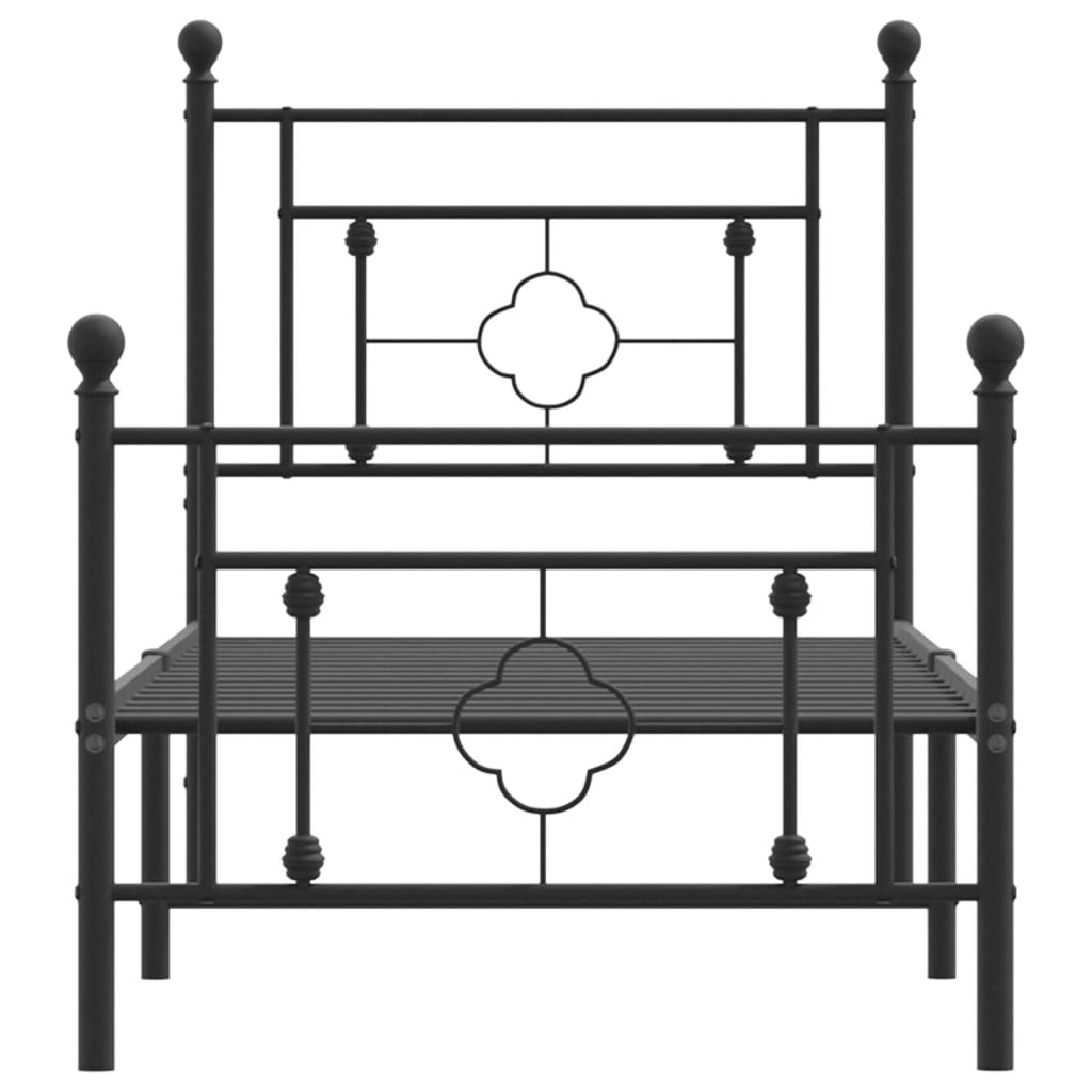 Kovinska postelja - Kovinski posteljni okvir z vzglavjem in vznožjem črn 80x200 cm