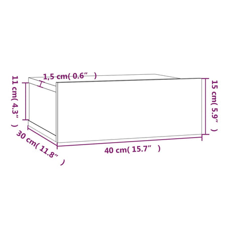 Lebdeča nočna omarica dimljeni hrast 40x30x15cm konstruiran les