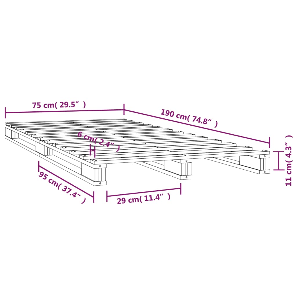 Postelja iz palet bela 75x190 cm trdna borovina