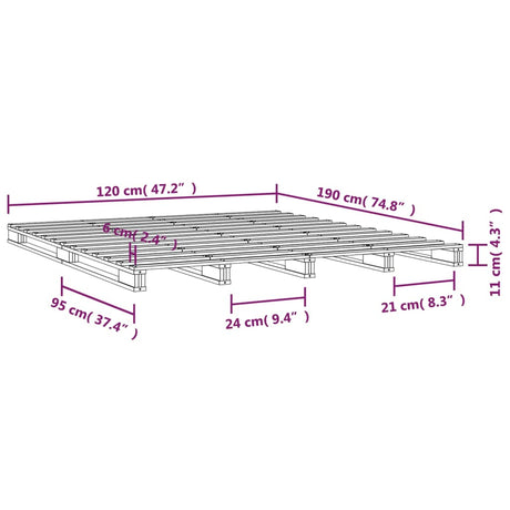 Postelja iz palet medeno rjava 120x190 cm trdna borovina