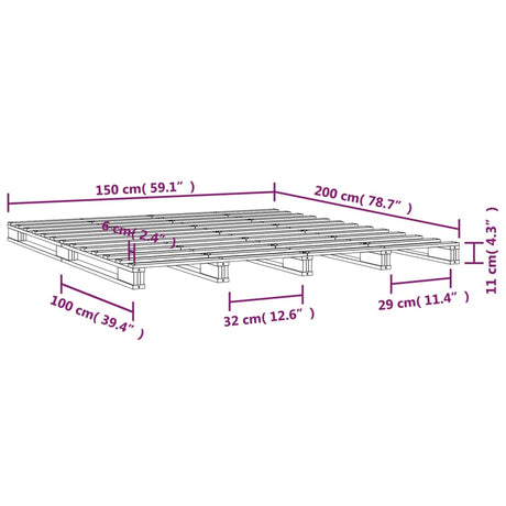 Postelja iz palet siva 150x200 cm trdna borovina