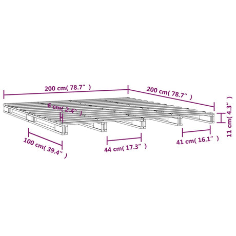 Postelja iz palet siva 200x200 cm trdna borovina