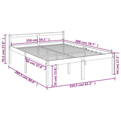 Postelja za starejše črna 150x200 cm trdna borovina