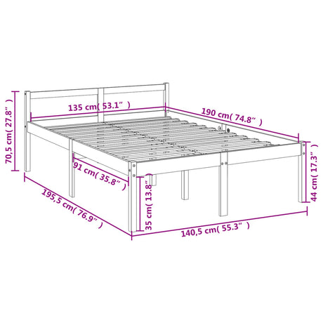 Postelja za starejše medeno rjava 135x190 cm trdna borovina