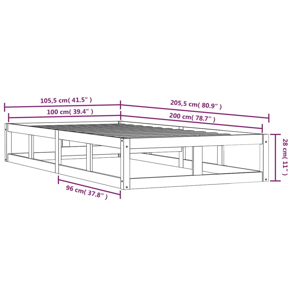 Posteljni okvir 100x200 cm trden les