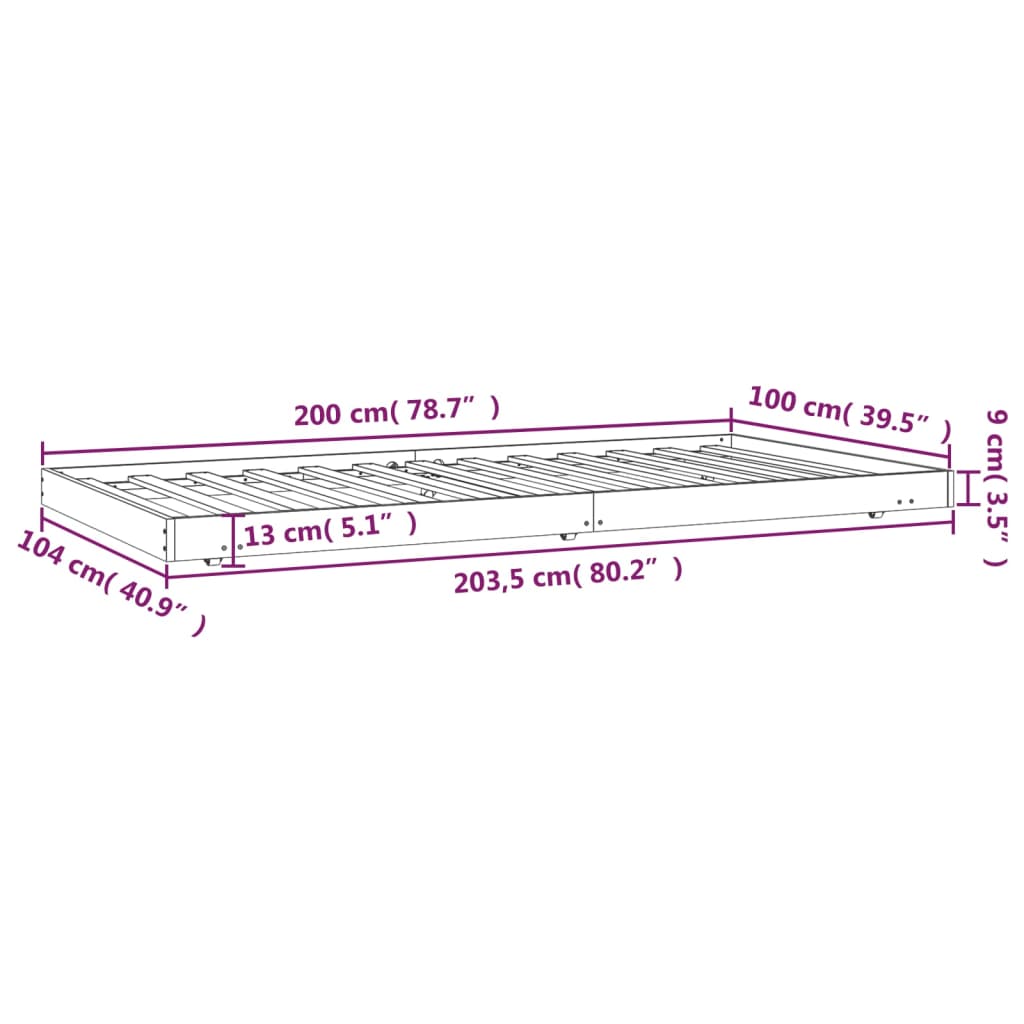 Posteljni okvir brez vzmetnice 100x200 cm trdna borovina